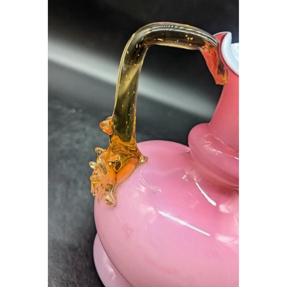 Stevens Williams Cased Peachblow Cranberry Glass Pitcher Thorn Amber Handle Webb